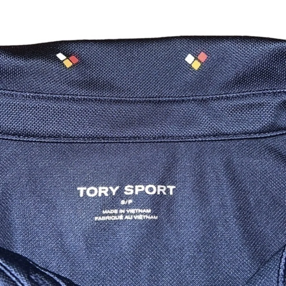Tory Burch Sport Retro-Print Navy Blue Tech Pique Polo Golf‎ Shirt Size Small